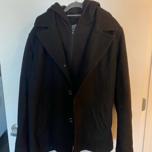 Black Rivet Black Thermal Lined Pea Coat With Removable Hood Size XL